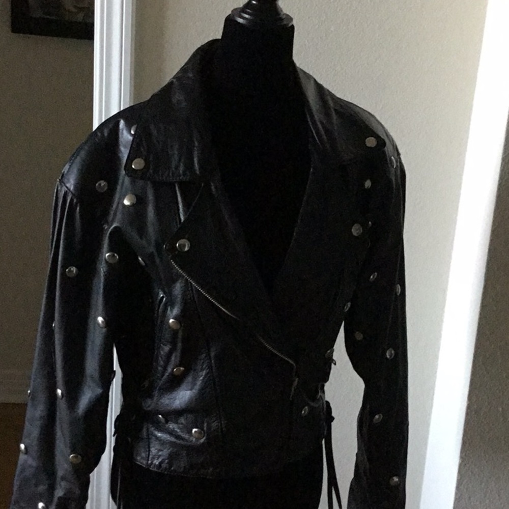 Black Leather Moto Jacket by LA Design- Vintage